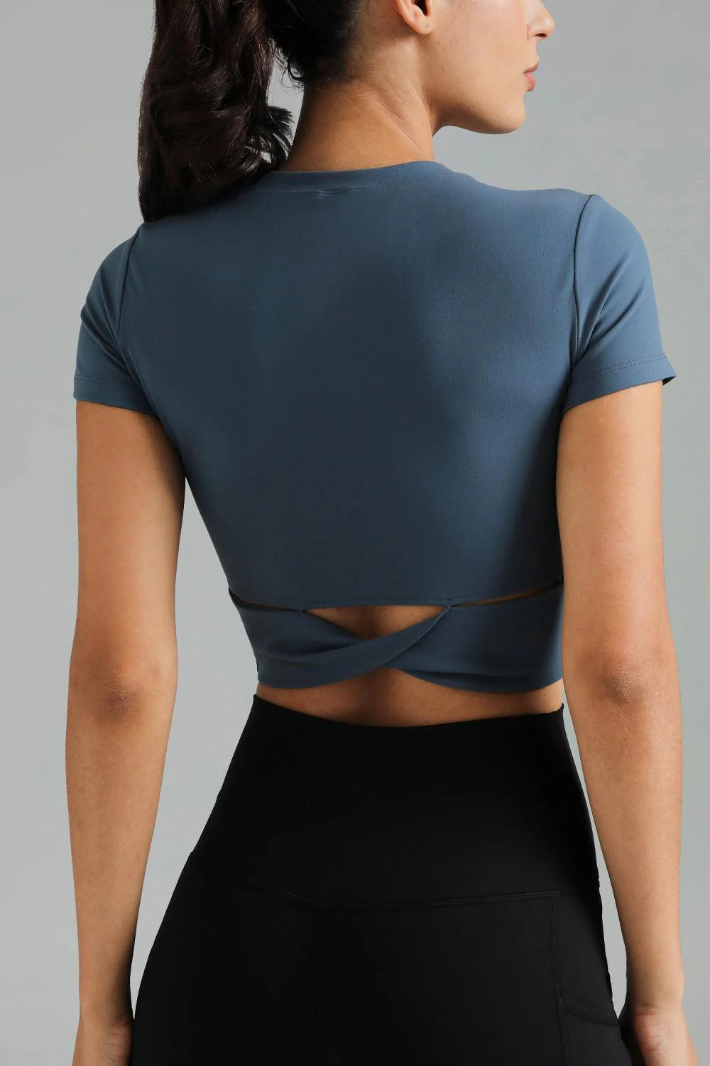 Dreamlux Short Sleeve Cropped Workout Shirt with Crisscross Back | Colorfulkoala