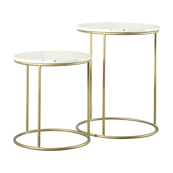 Gauti 2 - Piece Round Nesting Table with Marble Top in White and Gold | Wayfair North America