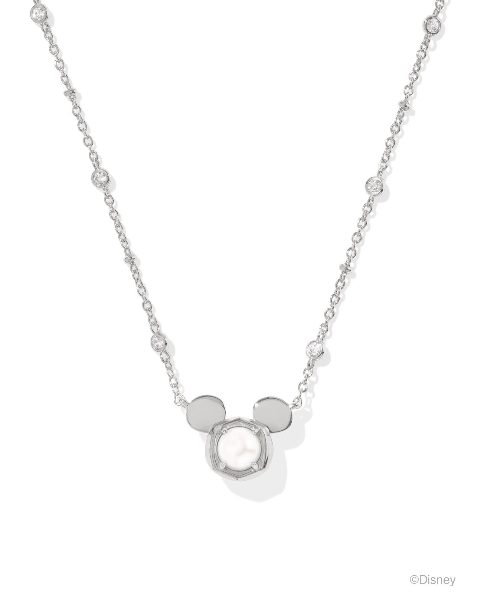 Disney | Kendra Scott Silver Mickey Mouse Short Pendant Necklace in Freshwater Cultured Pearl | Pearl/Metal Rhodium | Kendra Scott