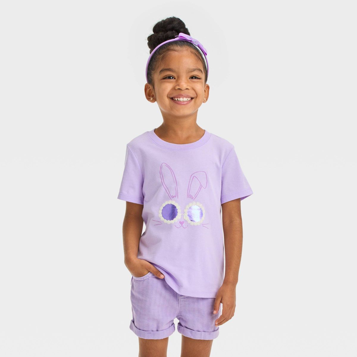 Toddler Girls' Bunny Short Sleeve T-Shirt - Cat & Jack™ Purple | Target