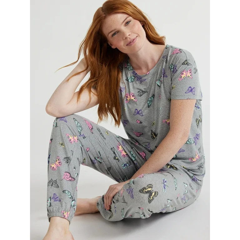 Joyspun Women’s Short Sleeve Tee and Joggers Pajama Set, 2-Piece, Sizes S to 3X | Walmart (US)