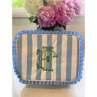 Personalized Monogrammed Ruffle Makeup Bag, Women's Toiletry Embroidered Everything Bag | Etsy (US)