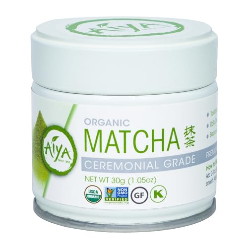Aiya Organic Ceremonial Grade Matcha Powder - Premium Matcha Ceremonial Grade, Vibrant Jade Green Color, Mild Natural Sweetness, Japanese Tea Ceremonies - 30g Tin | Amazon (US)