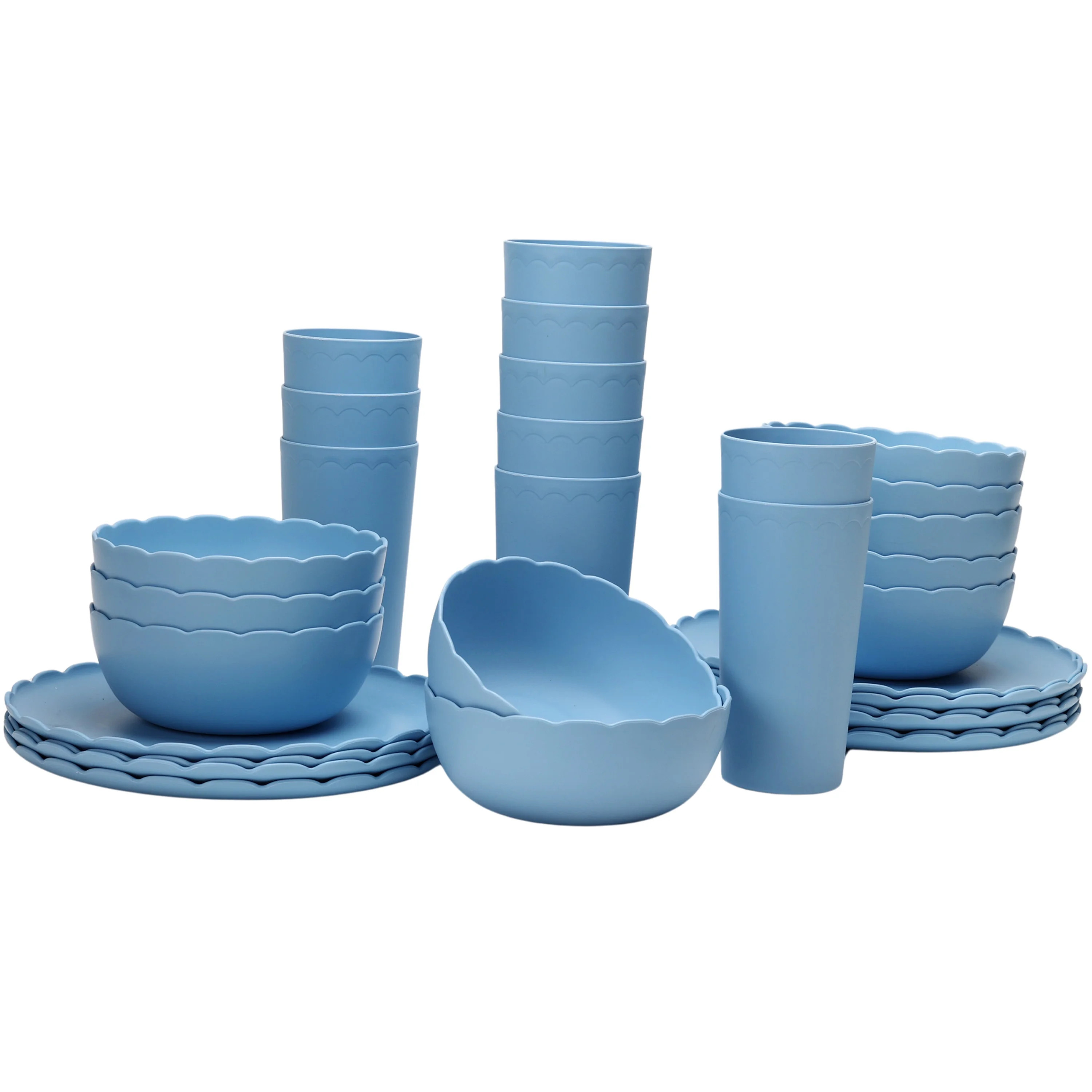 Mainstays 30-Piece Plastic Scalloped Dinnerware Bundle Set, Blue | Walmart (US)