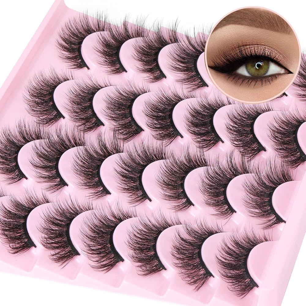 14 Pairs False Eyelashes Natural Mink Lashes Fluffy Wispy Cat Eye Lashes 14mm 3D Volume Strip Fak... | Amazon (US)
