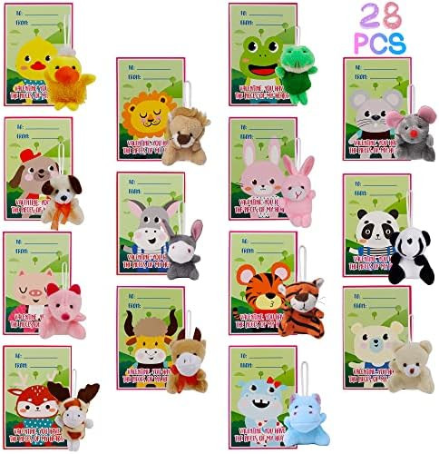 Juegoal 28 Pack Valentines Day Gift Cards for Kids with Animal Plush Toys, Stress Relief Toy Anim... | Amazon (US)