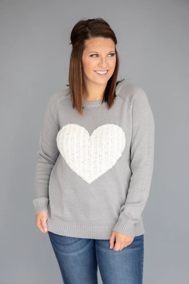 Dearest Hearts Grey Sweater | The Pink Lily Boutique