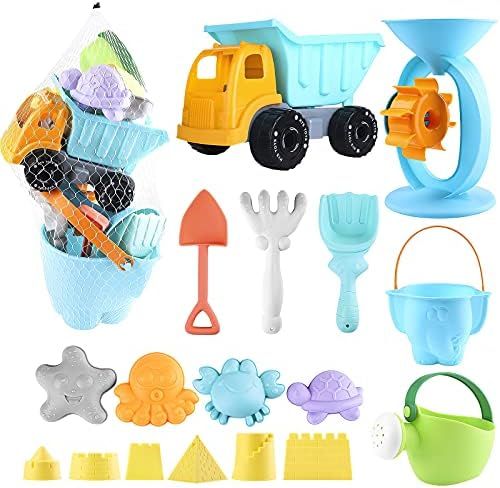 Balnore Beach Toys with 20 Pieces Mesh Bag with Pail Car Animals Castle and Other Tools Kit Macar... | Amazon (US)