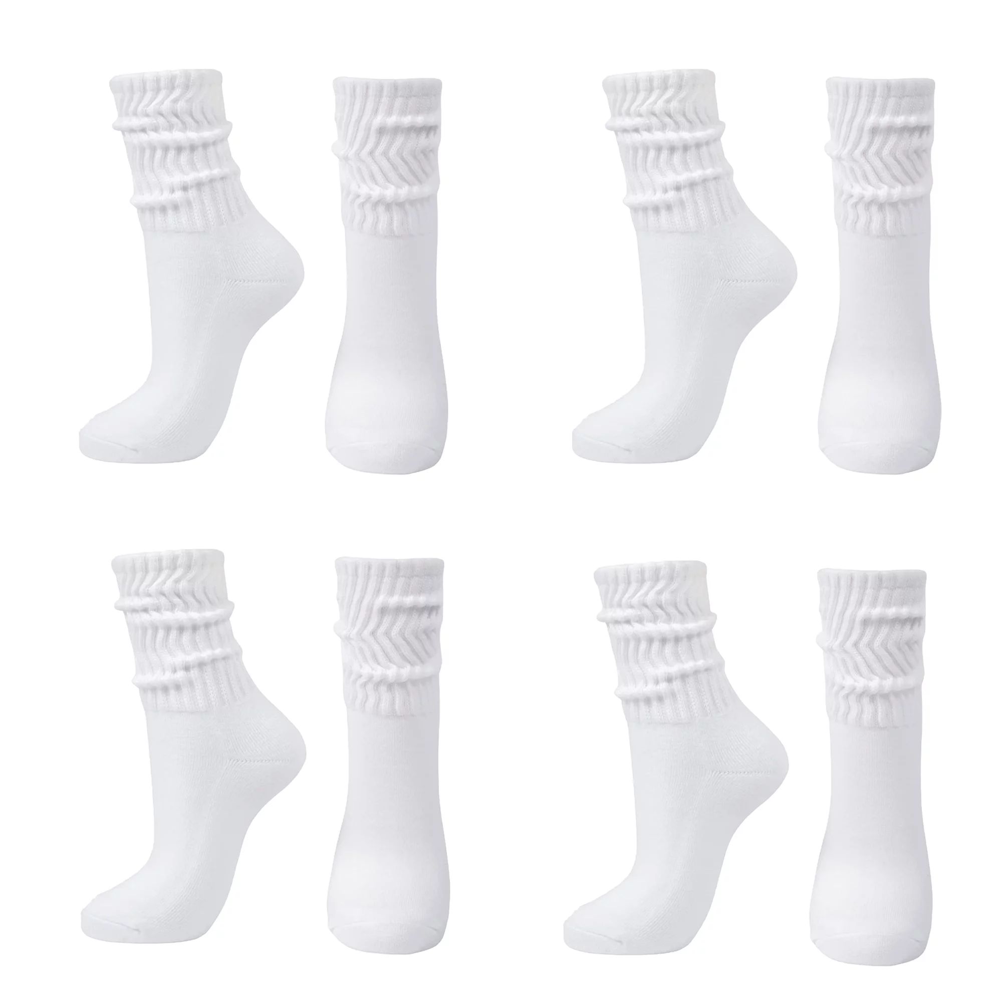 Women Long Tall Loose Stacked Thick Cotton Socks,White-4 Pairs | Walmart (US)