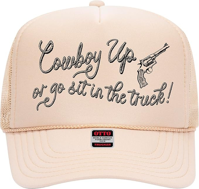 Cowboy Up or Go Sit in The Truck Trucker Hat - Trendy Vintage Funny Cowboy Cowgirl Country Design... | Amazon (US)