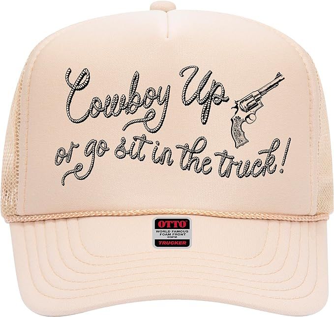Cowboy Up or Go Sit in The Truck Trucker Hat - Trendy Vintage Funny Cowboy Cowgirl Country Design... | Amazon (US)