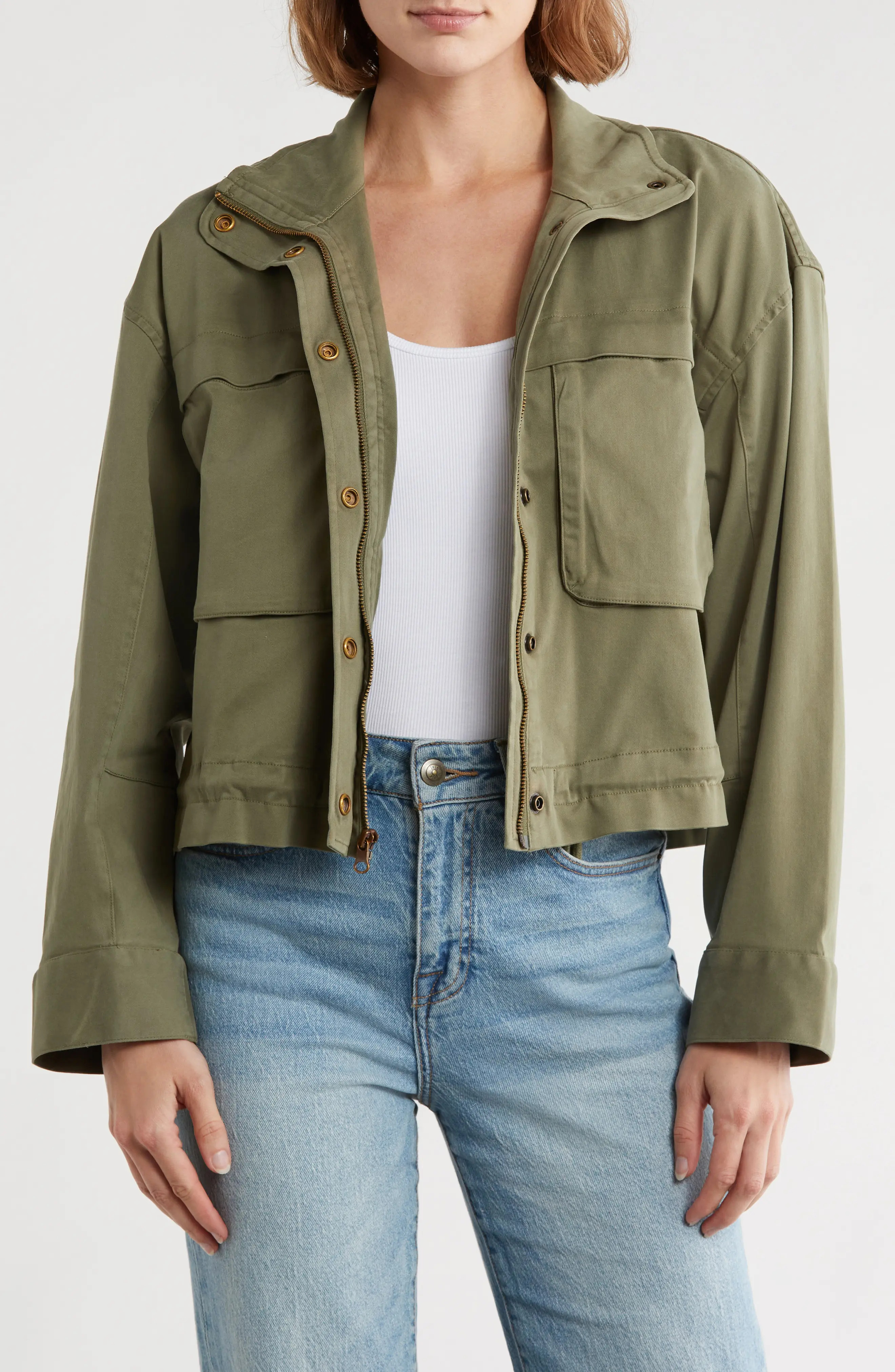 Caslon® Crop Utility Jacket in Green Sorrel at Nordstrom Rack, Size Xx-Large | Nordstrom Rack