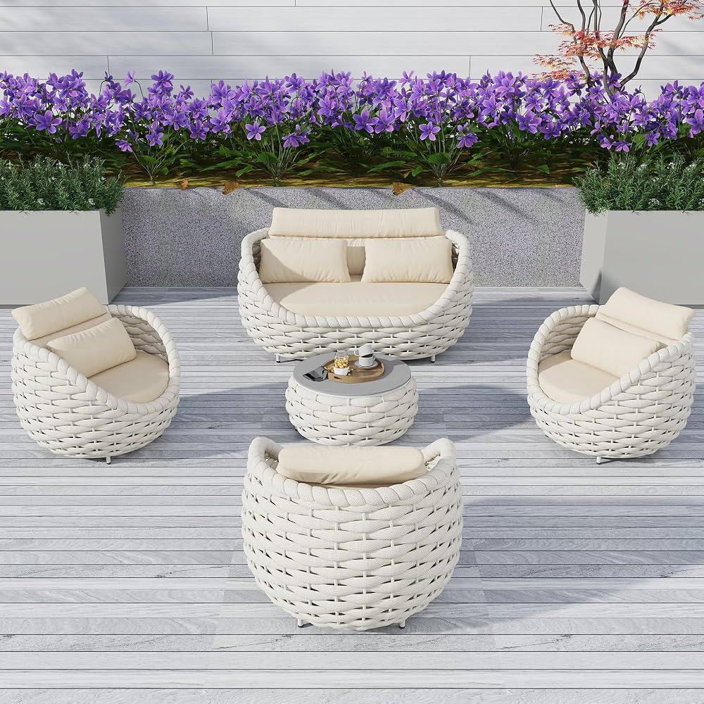 5-Piece Aluminum Patio Furniture Set, Olefin Rope Modern Outdoor Conversation Set Sectional Sofa ... | Amazon (US)