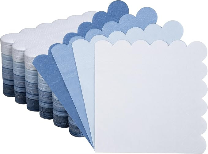100 Pcs Blue Scalloped Napkins Gradient Color Cocktail Napkin Folded 5 x 5 Beverage Napkins Dispo... | Amazon (US)