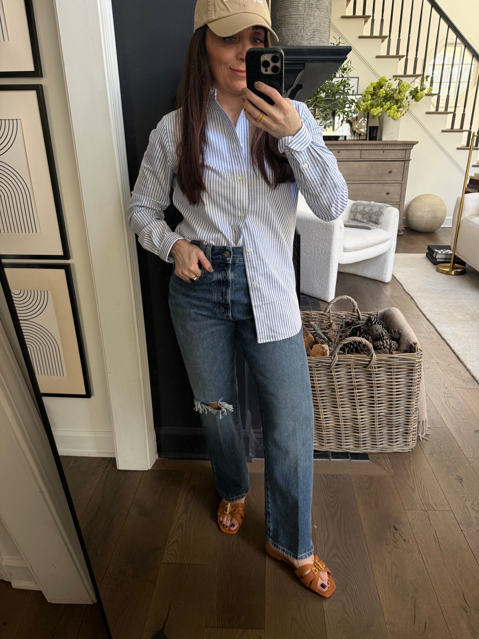 Is there anything more exhilarating than a blue stripe button down, jeans, and a ball cap for relaxed days in spring?! 

#LTKdayinmylife #LTKootd #LTKmomlife