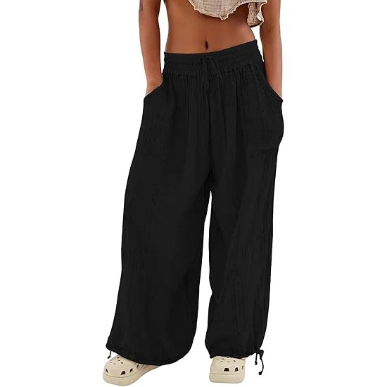 utcoco Women's Casual Loose Fit Linen Stitching Wide Leg Pants | Walmart (US)