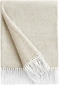 BOURINA Decorative Diamond Lattice Faux Cashmere Fringe Throw Blanket Lightweight Soft Cozy for B... | Amazon (US)