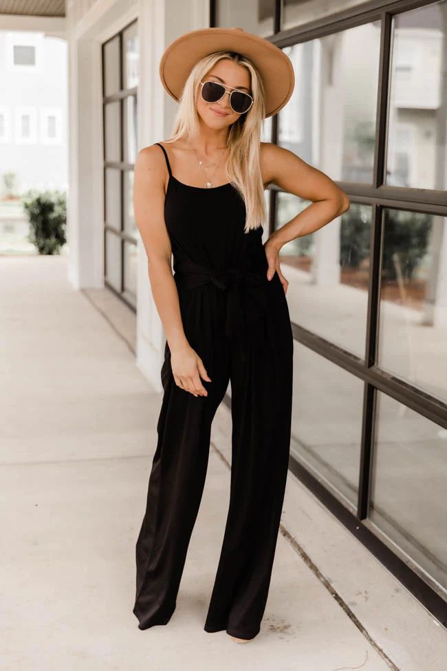 Wave Goodbye Black Tie Waist Jumpsuit | The Pink Lily Boutique