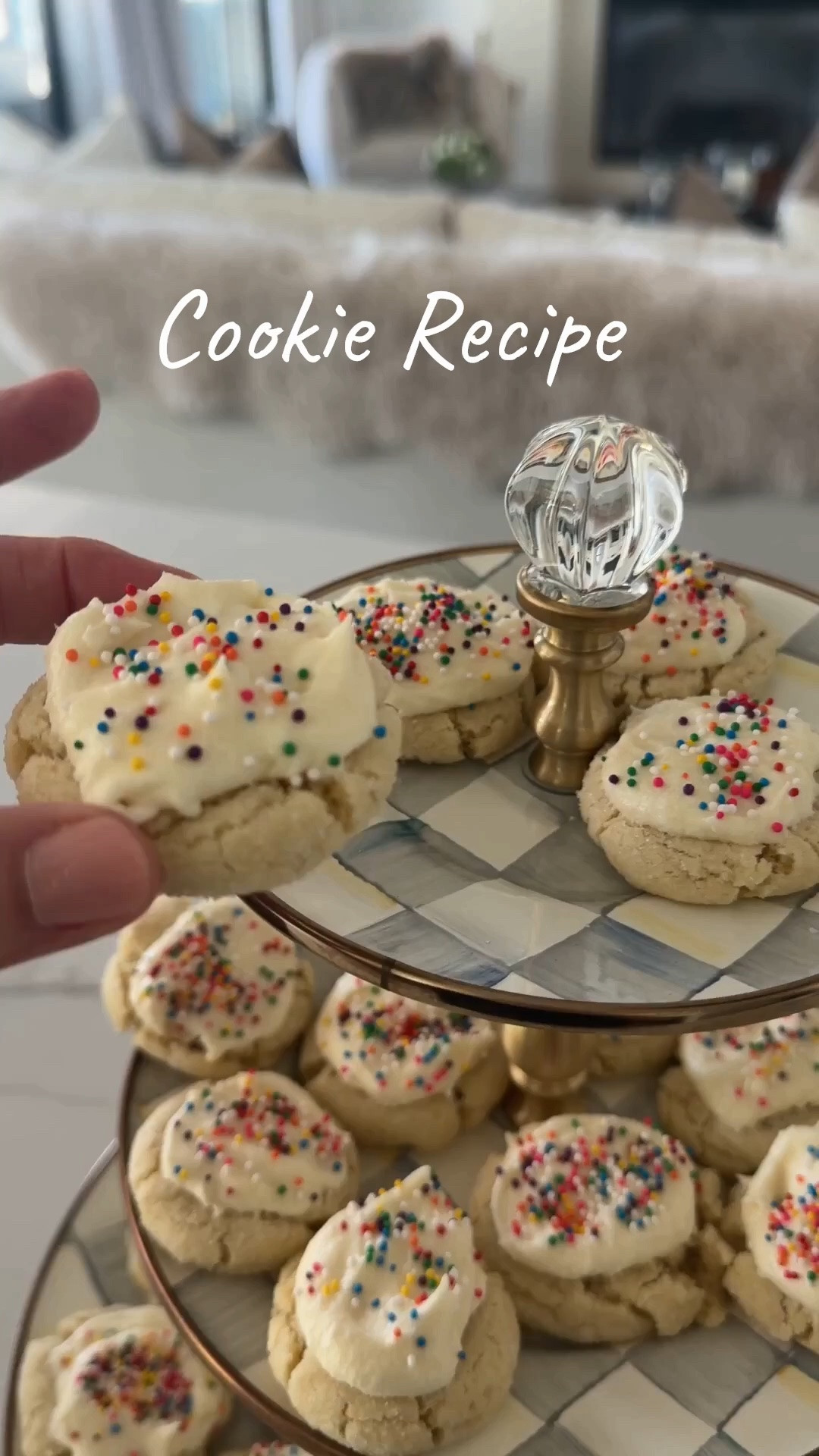 Easy Frosted Sugar Cookies
Ingredients:
* 2 3/4 cups flour
* 1/2 tsp baking soda
* 1/2 tsp cream of tartar
* 1/2 tsp salt
* 1/2 cup (1 stick) unsalted butter, softened (at room temp)
* 1/2 cup canola or vegetable oil
* 3/4 cup granulated sugar, divided
* 1/2 cup powdered sugar
* 1 egg
* 1 tsp vanilla extract 
* 1/2 tsp almond extract
* Cooking spray 
Make the cookies:
1. preheat oven to 350°- line baking sheet with parchment paper
2. Whisk flour, baking soda, cream of Tartar, and salt
3. Use an electric mixer to combine butter, oil, 1/2 cup  of the granulated sugar, and the powdered sugar until smooth. Add the egg, vanilla extract, and almond extract. Add the dry ingredients and mix on low.
4. Roll the dough in to 24 balls. About 2 T. Per cookie, arrange about 2” apart on cookie sheet. About 12 will fit on a sheet.
5. Pour the remaining 1/4 cup of granulated sugar on a plate. Spray the bottom of a drinking glass with nonstick cooking spray. Press the bottom is the glass into the sugar. Press the sugared bottom of glass on top of each cookie dough ball and press down gently. 
6. Bake cookies for 8 minutes. Cookies won’t look completely done, but they will continue to set up as they cool. Let them cool completely before transferring them.
Frosting Recipe
Ingredients:
* 3/4 cups (1 1/2 sticks unsalted butter) at room temperature 
* 3 cups powdered sugar, sifted
* 3 Tablespoons heavy cream or milk
* 1 1/2 tsp. Vanilla extract 
* 3/4 tsp. Almond extract
* Sprinkles
Make the frosting:
1. In a large bowl, use a mixer to beat the butter until smooth.
2. Add the powdered sugar and mix until combined
3. Stream in the cream, vanilla extract, and almond extract 
4. Beat until smooth
5. If too thick, add cream. If too thin, add powdered sugar.
6. Use a butter knife to spread on cookies
7. Add sprinkles to decorate


Comment SHOP below to receive a DM with the link to this post on my LTK ⬇ https://liketk.it/4Hd5m #ltkhome

#LTKOver40 #LTKSeasonal

Comment SHOP below to receive a DM with the link to this post on my LTK ⬇ https://liketk.it/6hBpH

#LTKSaleAlert #LTKHome