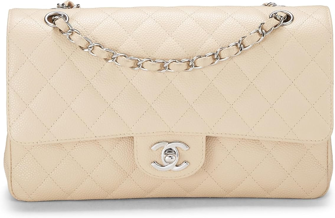 Amazon.com: Chanel, Pre-Loved Beige Quilted Caviar Classic Double Flap Medium, Beige : Luxury Sto... | Amazon (US)