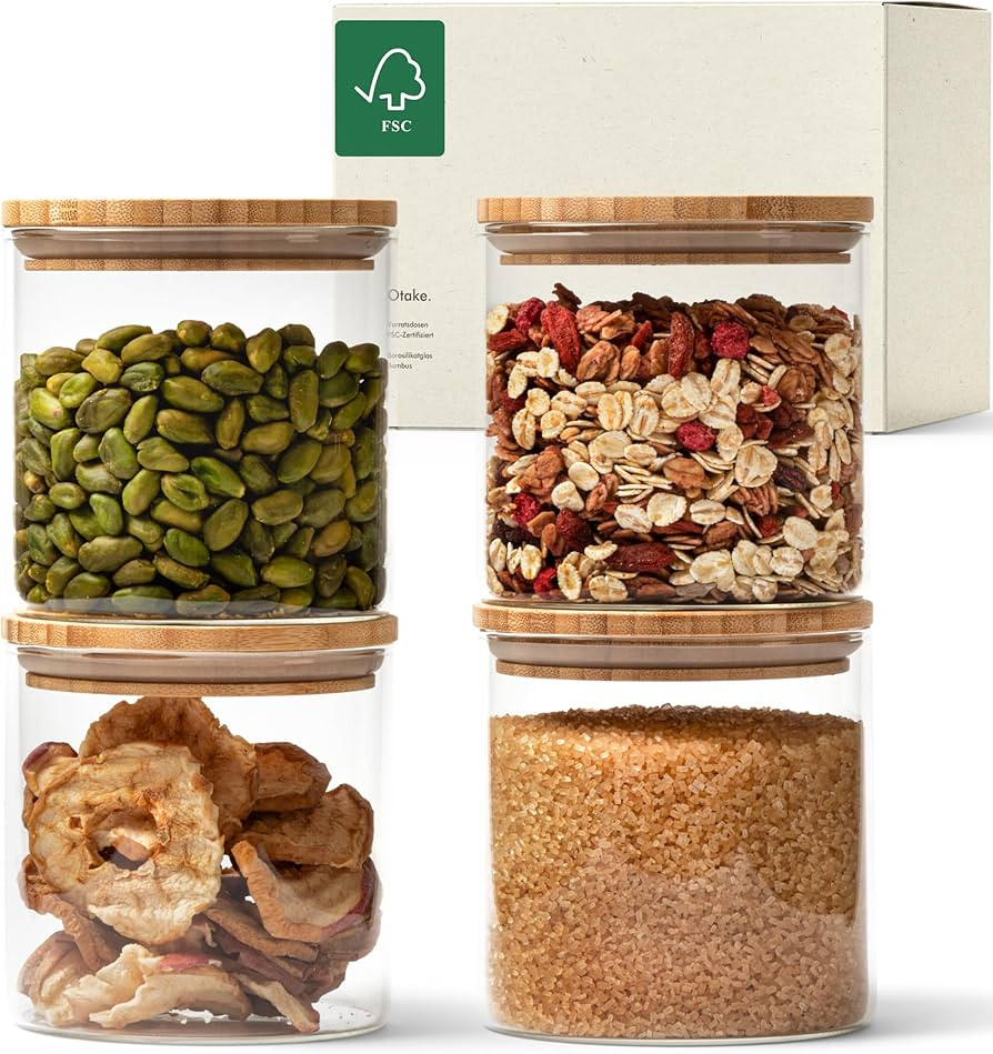 KIVY Kitchen Storage Canisters Set [4 x 600 ml] – Glass Jars with Sustainable Bamboo Lid – Gl... | Amazon (ES)