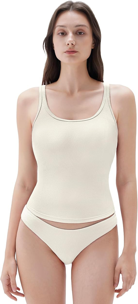 SUUKSESS Women Padded Cotton Ribbed Long Tank Tops 2025 Summer Going Out Basic Scoop Neck Cami To... | Amazon (US)