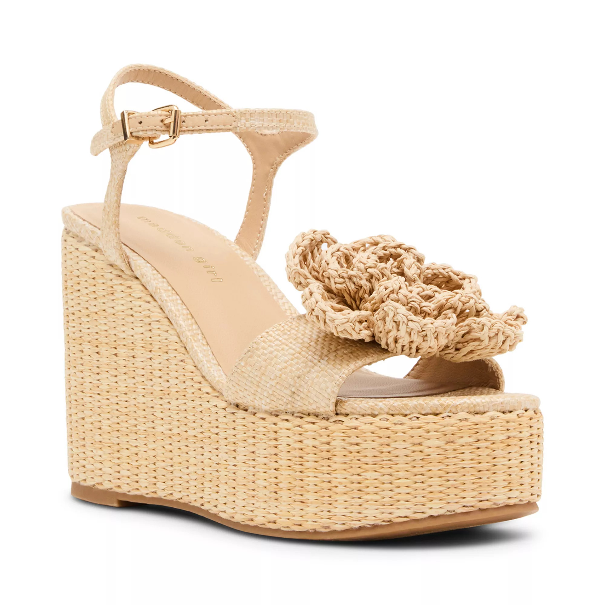 madden girl Sasssy Women's Wedge Raffia Flower Accent Sandals | Kohl's
