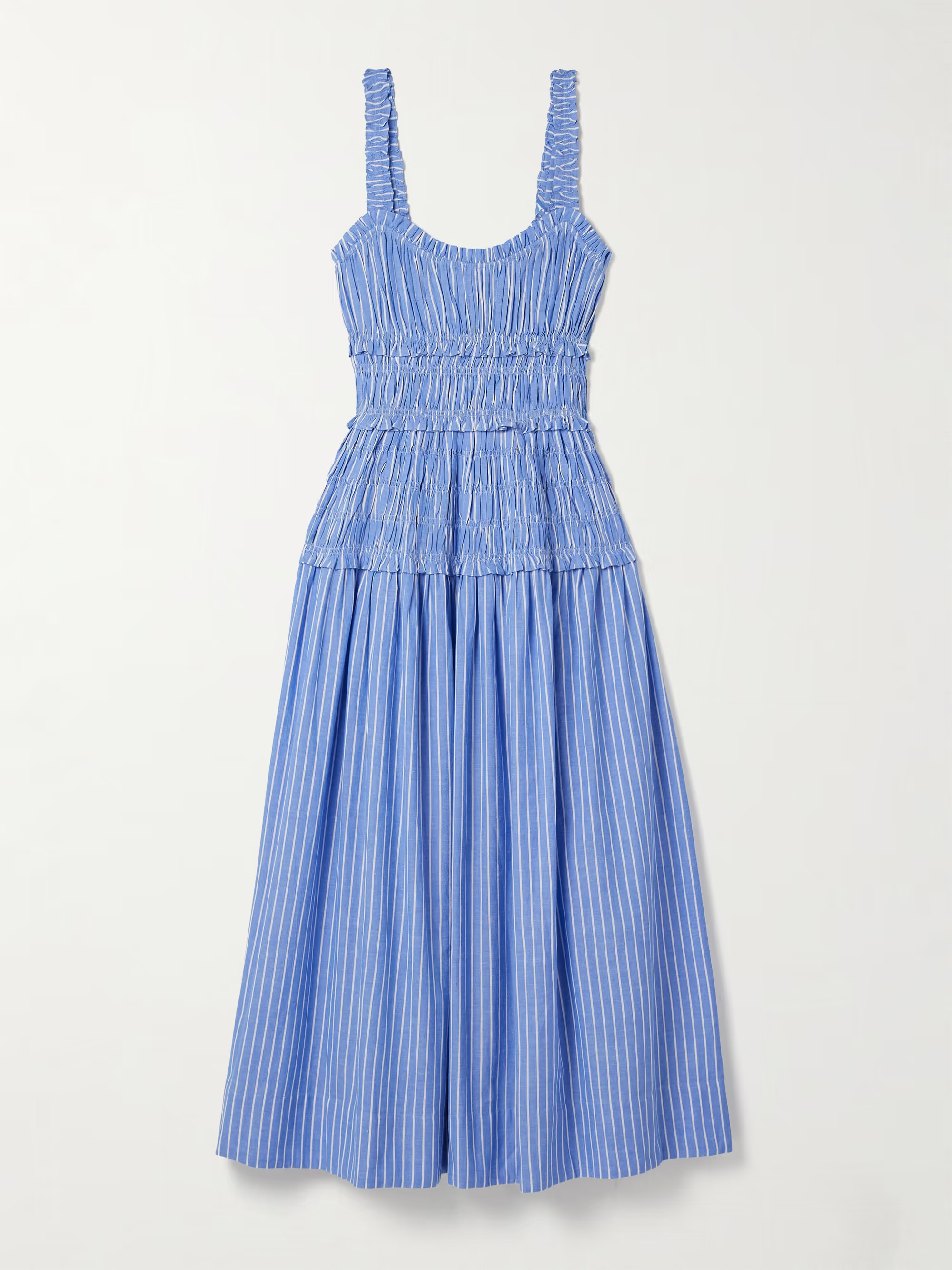 Marianne shirred striped cotton-poplin midi dress | NET-A-PORTER APAC