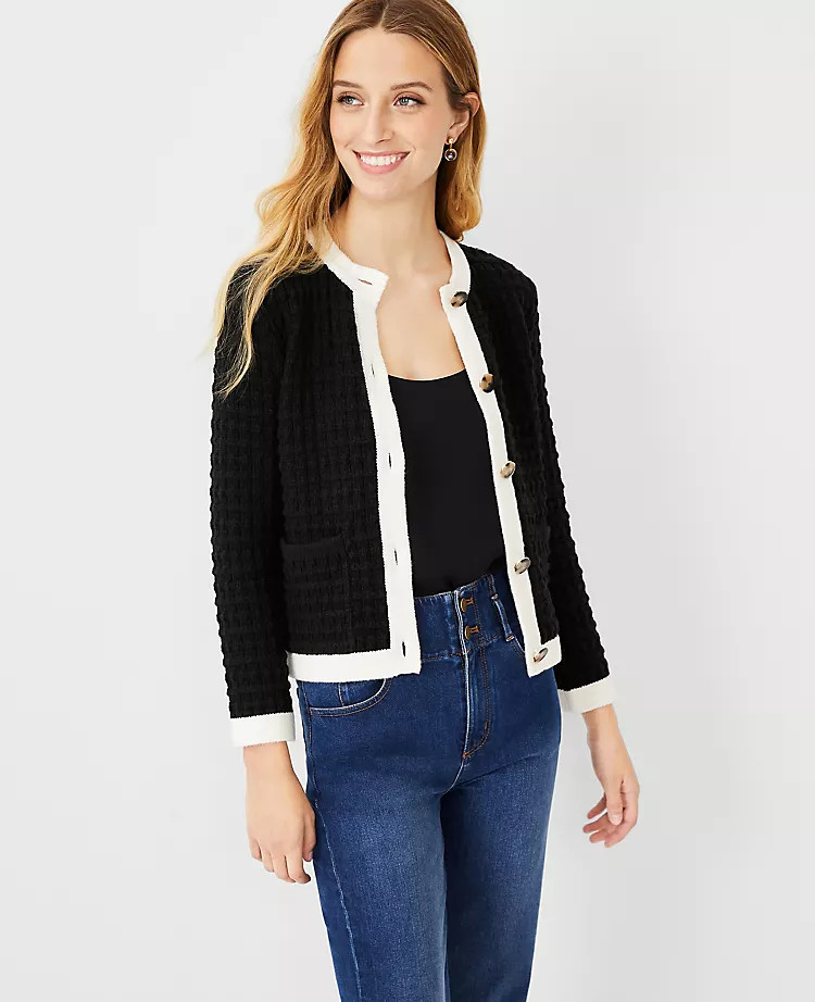 Geo Stitch Sweater Jacket | Ann Taylor (US)