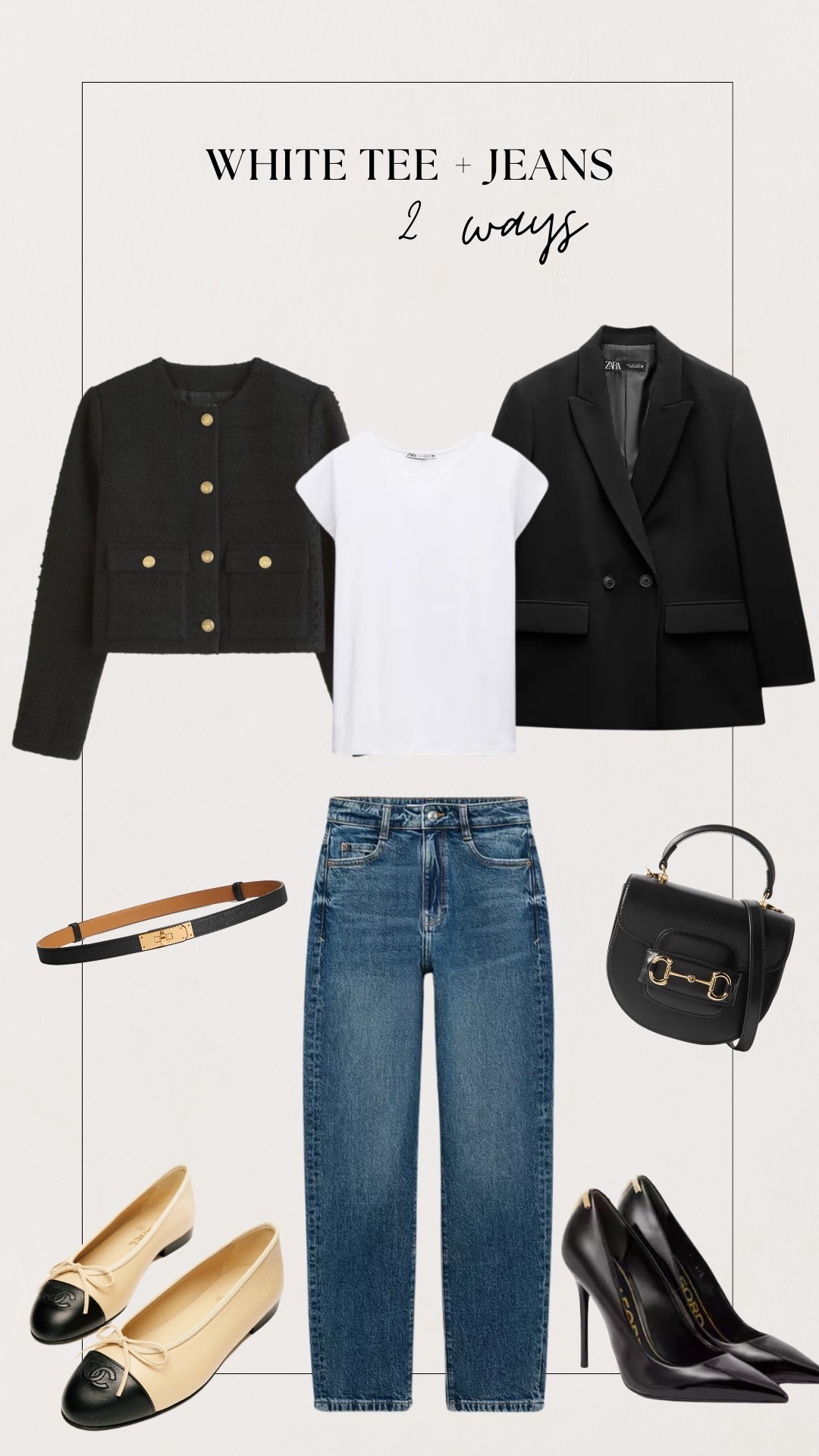 Here are two ways to style your jeans and a pain white T-shirt: with an oversized blazer adding some heels to avoid looking short or with a cropped jacket that allow you to wear flats! Add a belt, a bag and some accessories and you’re done! What do you think? #zara #abercrombie

#LTKStyleTip #LTKFindsUnder100 #LTKWorkwear