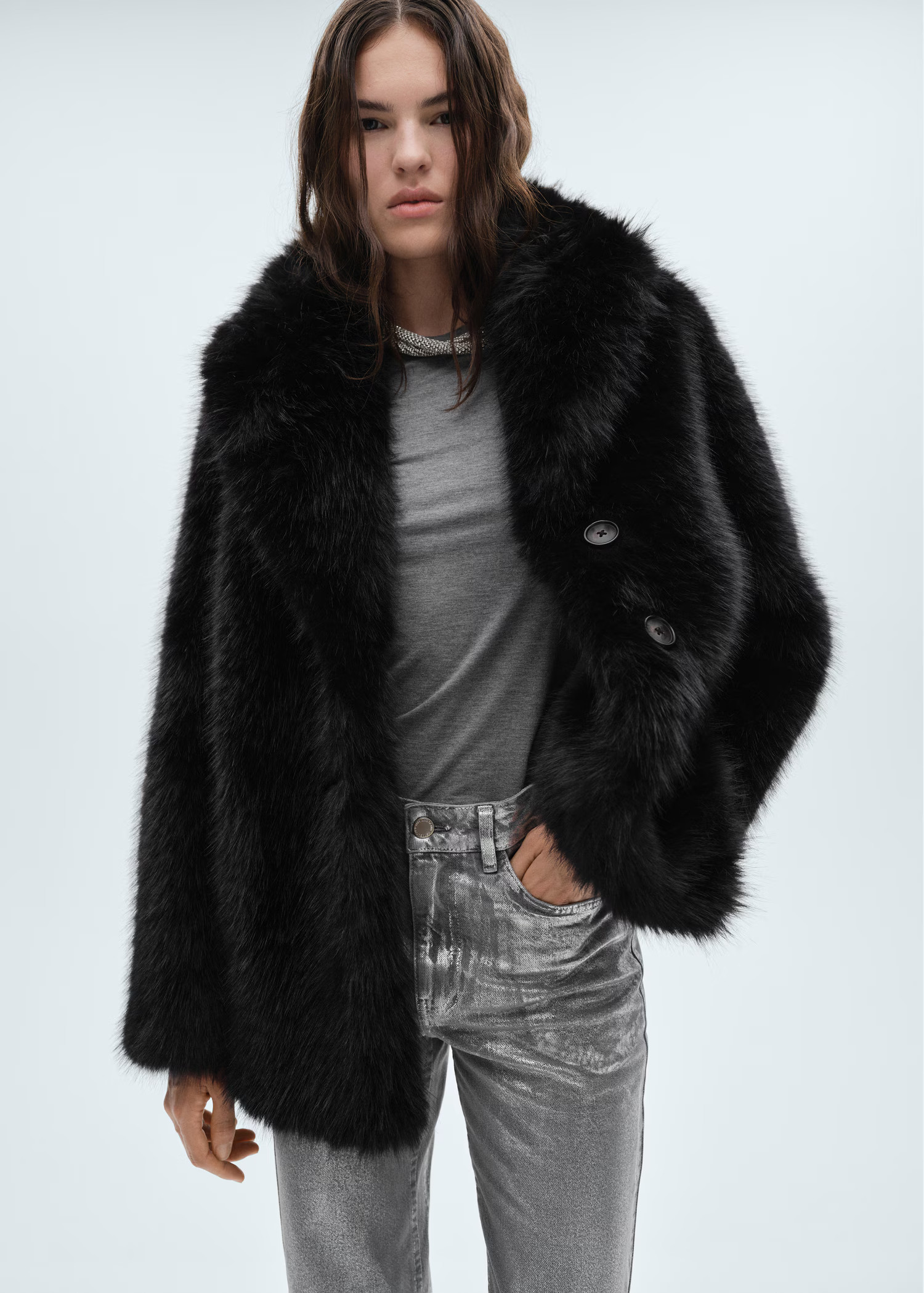 Coat with fur-effect lapels - Women | MANGO USA | Mango (US/MX/AU)
