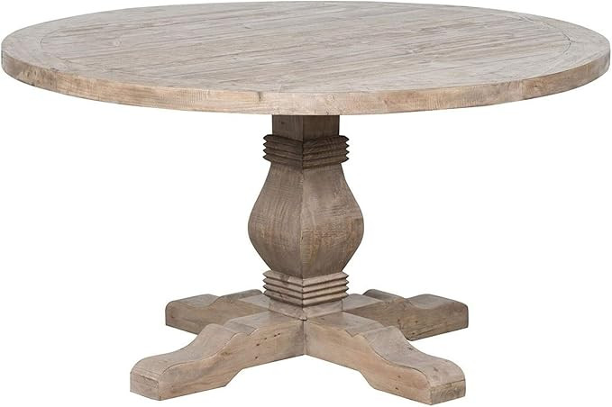 Benjara Round Reclaimed Wood Dining Table with Trestle Base, Brown | Amazon (US)