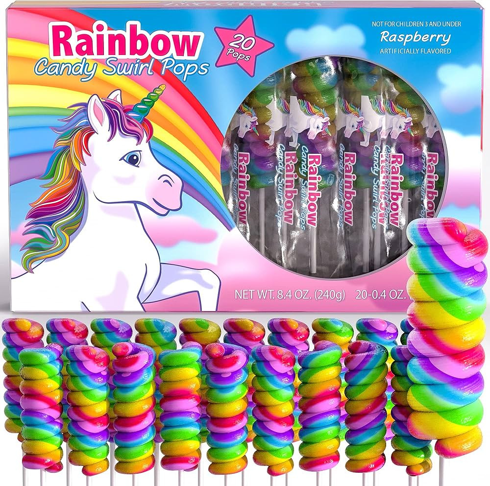 Unicorn Candy Swirl Lollipops Individually Wrapped 20pk- Unicorn Lollipop Candy Bulk For Unicorn ... | Amazon (US)