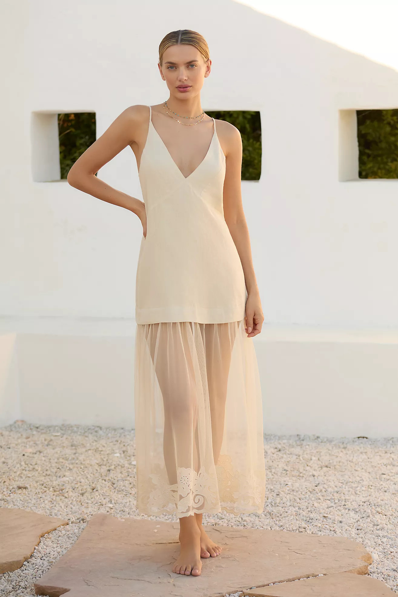 By Anthropologie Sleeveless Sheer Linen Maxi Slip Dress | Anthropologie (US)