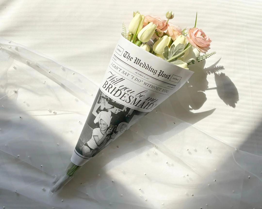 Bridesmaid Proposal Newspaper Flower Bouquet, Printable Newspaper Bridesmaid Gifts, Maid of Honor... | Etsy (US)