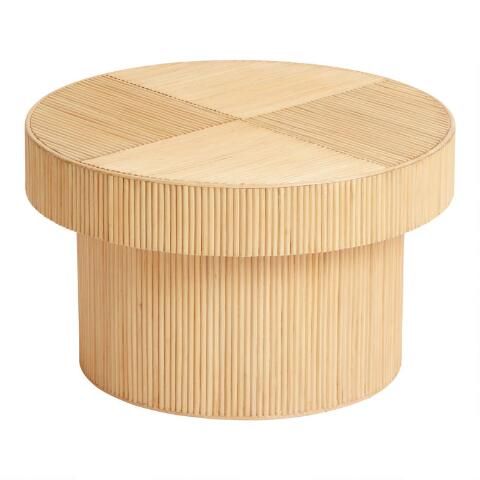 Round Natural Ribbed Rattan Cyrus Coffee Table | World Market