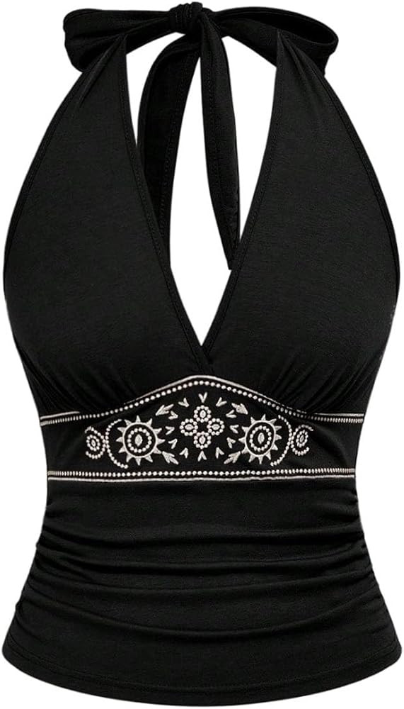 BEAUDRM Women's Western Tops Cowgirl Boho Tops 70s Hippie Cowboy Cowgirl Outfits Going Out Backless Halter Tank | Amazon (US)