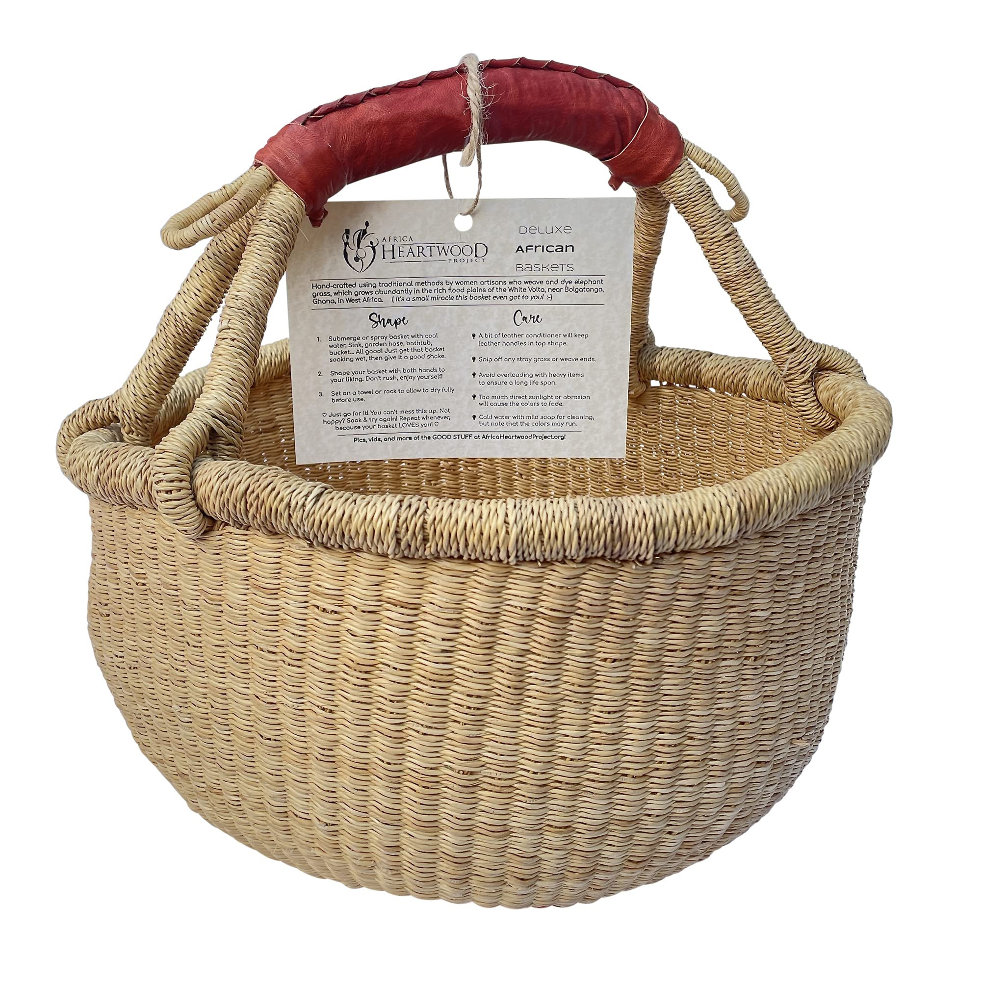 Deluxe Round Natural African Basket - Medium 14" Round - by market women in Bolgatanga, Ghana wit... | Amazon (US)