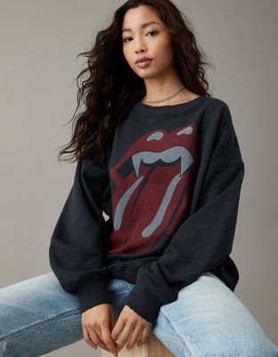 AE Oversized Halloween Rolling Stones Graphic Sweatshirt | American Eagle Outfitters (US & CA)