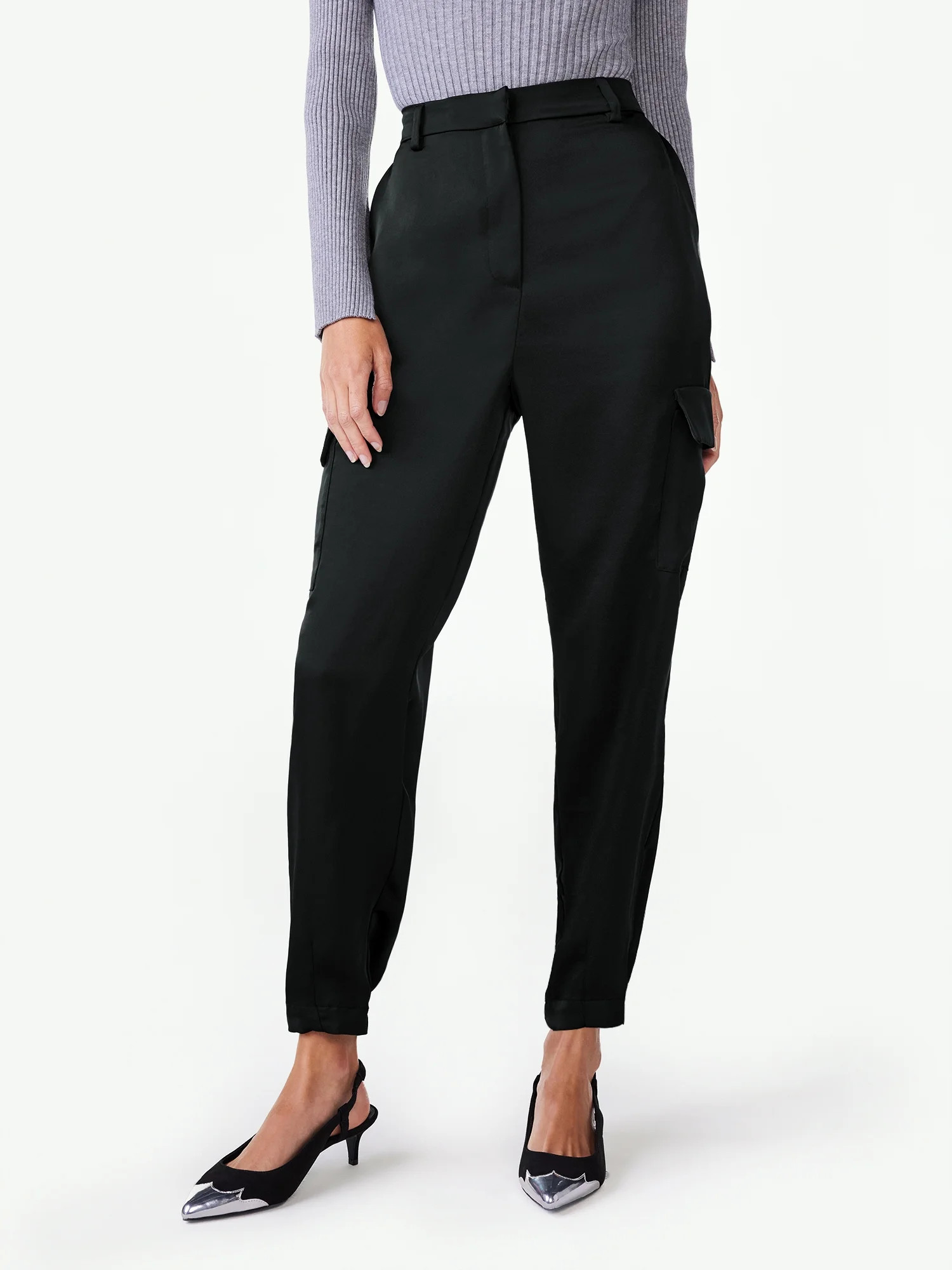 Scoop Women’s Satin Tapered Cargo Pants, Sizes XS-XXL - Walmart.com | Walmart (US)