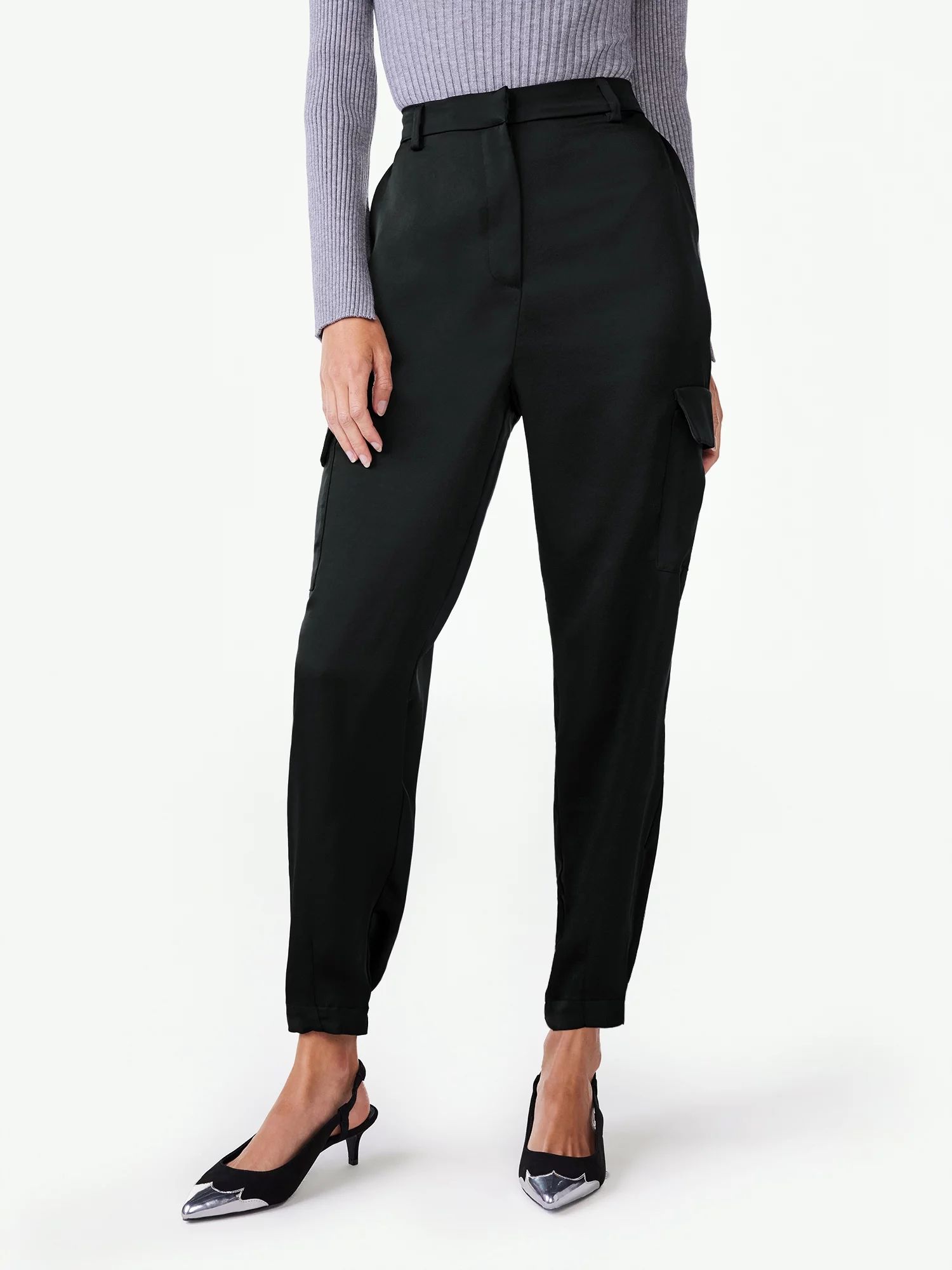 Scoop Women’s Satin Tapered Cargo Pants, Sizes XS-XXL | Walmart (US)