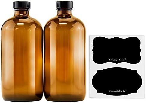 16-Ounce Amber Glass Bottles with Reusable Chalk Labels and Lids (2 Pack), Refillable Brown Bosto... | Amazon (US)