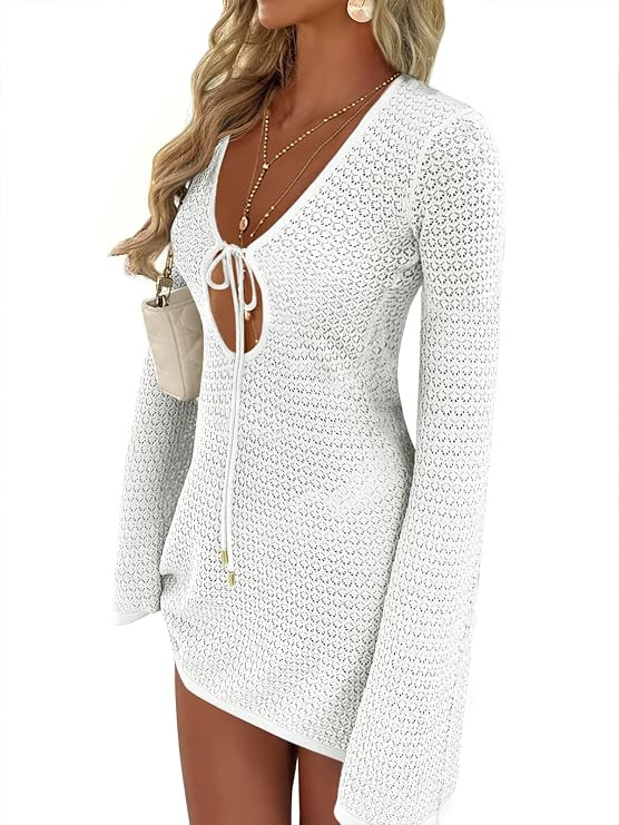 ANRABESS Swimsuit Cover Up for Women Crochet Bathing Suit 2026 Summer Swimwear V Neck Mesh Knit D... | Amazon (US)