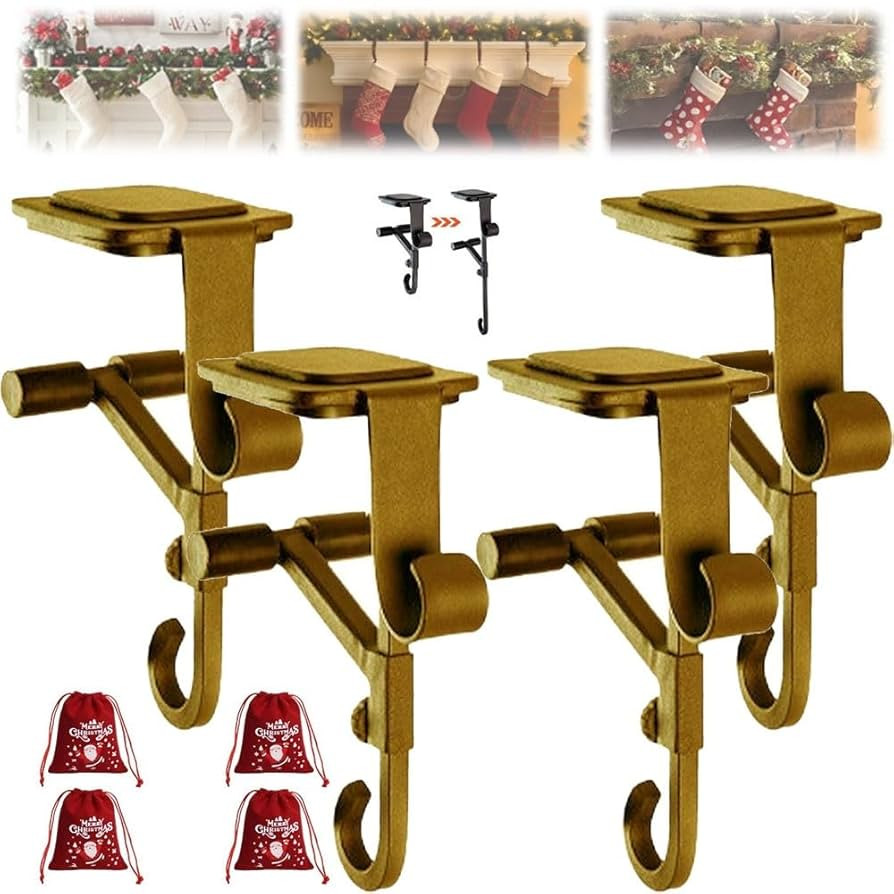 2 in 1 Fireplace Stocking and Garland Hanger - No Drill, 2/4/6 Pack Heavy Duty Adjustable Garland... | Amazon (US)