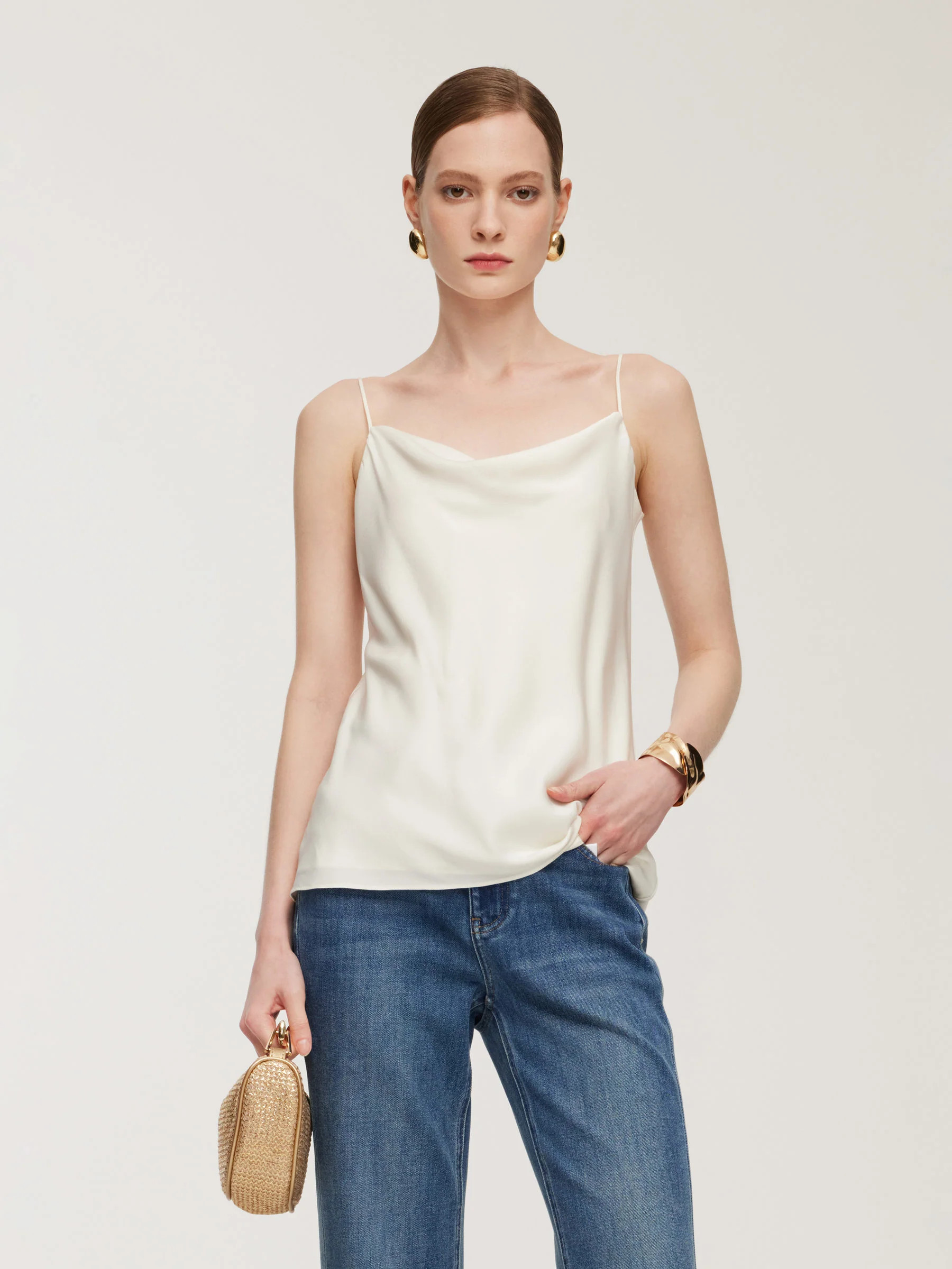 22MM Mulberry Silk Cowl Neck Women Camisole With Scrunchie | GOELIA