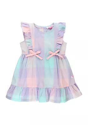 RuffleButts Toddler Girls Cotton Candy Plaid Pinafore Bow Dress | Belk