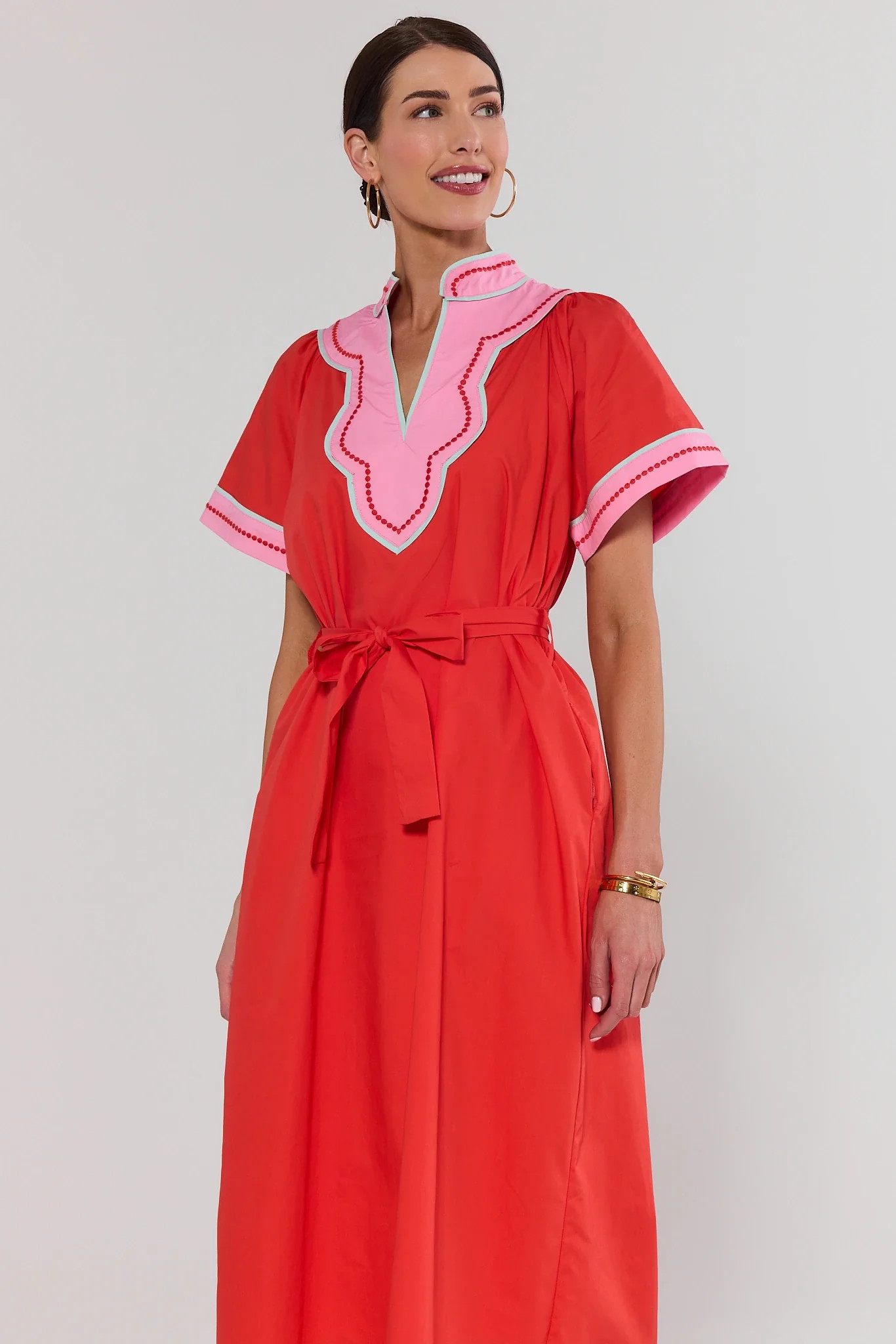 Orange Contrast Trim Midi Dress by THML | Avara