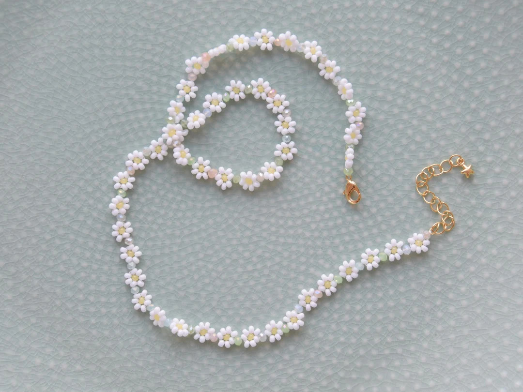 Flower Necklace Bead, Daisy Necklace, Boho Necklace Choker, White Daisy, Summer Necklace, Birthda... | Etsy (US)