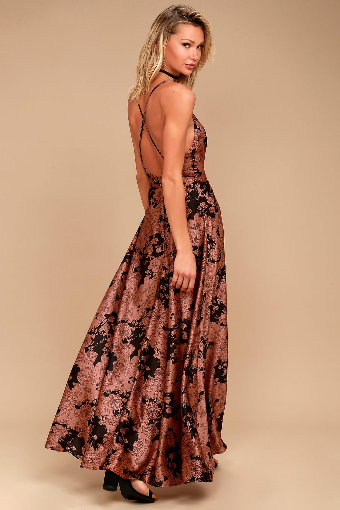 Tea Gardens Rusty Rose Floral Print Satin Maxi Dress | Lulus (US)
