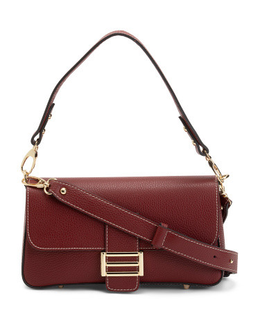 Made In Italy Leather Baguette Flap Over Crossbody | TJ Maxx